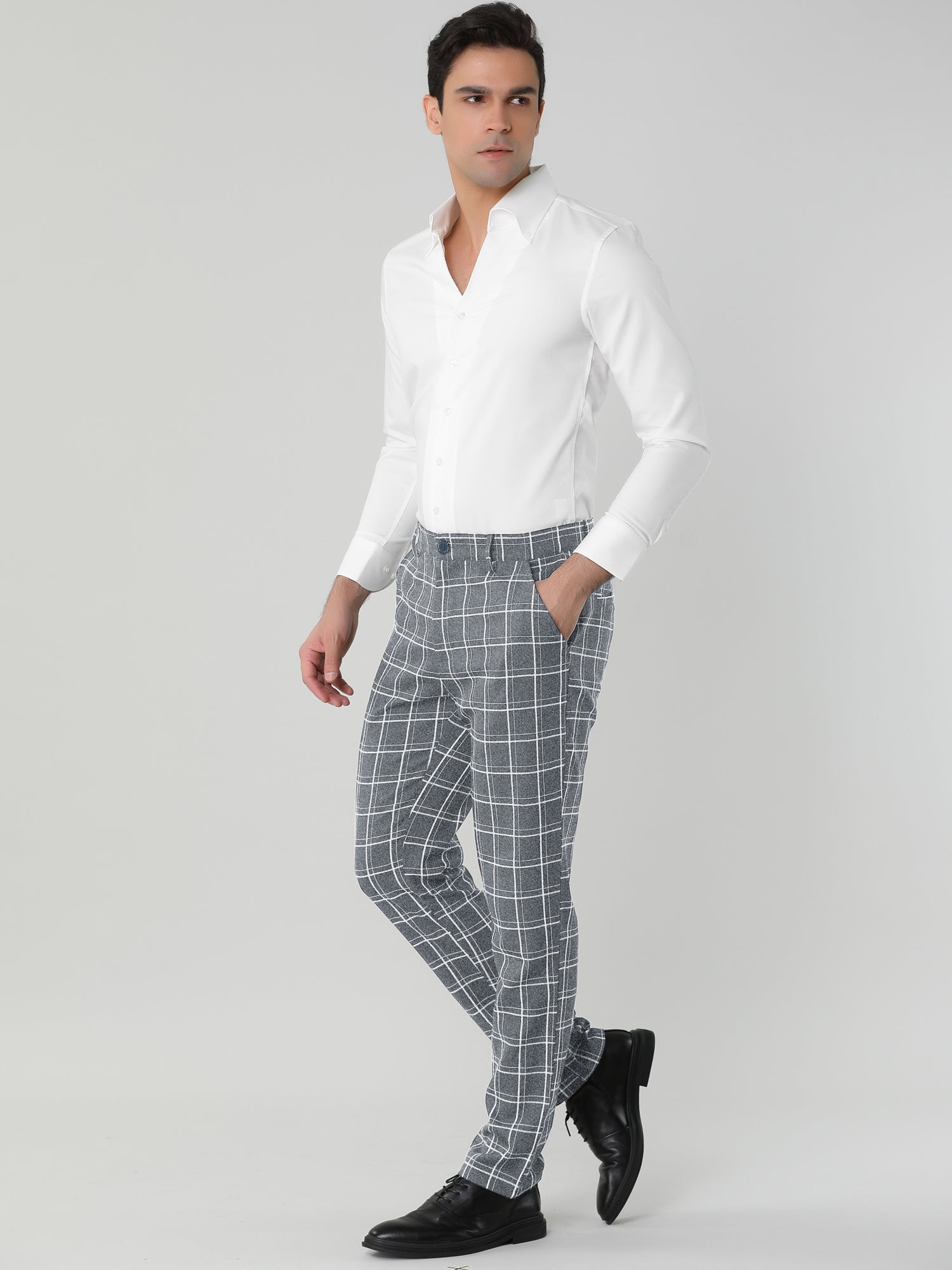 Casual Flat Front Check Business Dress Plaid Pants | Bublédon