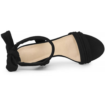 Perphy Women's Open Toe Ruffle Ankle Bow Tie Mid Heels Sandals