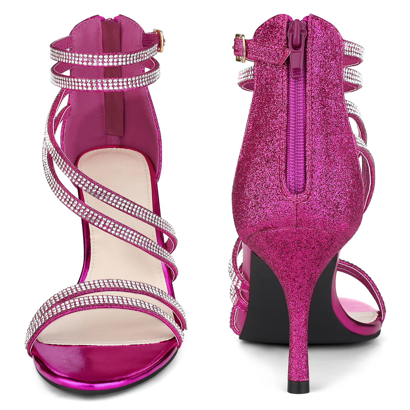 Bublédon Ankle Strap Rhinestone Stiletto Heels Sandals for Women