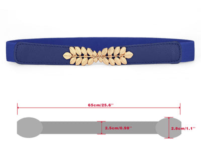 Women Leaf Shaped Interlocking Buckle 2.5cm Wide Stretch Cinch Belt