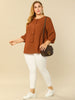 Plus Size Plain Cuff Sleeve Crew Neck Ribbon Blouse