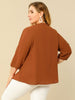 Plus Size Plain Cuff Sleeve Crew Neck Ribbon Blouse