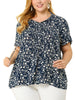 Rayon H Line Floral Tie Neck Short Sleeve Blouse