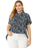 Rayon H Line Floral Tie Neck Short Sleeve Blouse