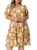 Rayon V Neck Short Sleeve Floral Print Curve Dress