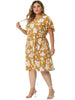 Rayon V Neck Short Sleeve Floral Print Curve Dress