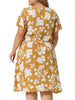 Rayon V Neck Short Sleeve Floral Print Curve Dress
