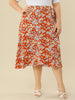 A Line Polyester Floral Print Plus Size Wrap Midi Skirt