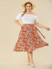 A Line Polyester Floral Print Plus Size Wrap Midi Skirt
