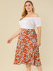 A Line Polyester Floral Print Plus Size Wrap Midi Skirt