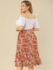 A Line Polyester Floral Print Plus Size Wrap Midi Skirt