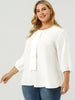 Plus Size Plain Cuff Sleeve Crew Neck Ribbon Blouse
