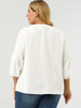Plus Size Plain Cuff Sleeve Crew Neck Ribbon Blouse
