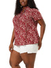 Rayon H Line Floral Tie Neck Short Sleeve Blouse