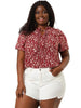 Rayon H Line Floral Tie Neck Short Sleeve Blouse