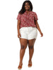 Rayon H Line Floral Tie Neck Short Sleeve Blouse