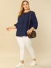 Plus Size Plain Cuff Sleeve Crew Neck Ribbon Blouse