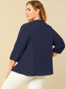 Plus Size Plain Cuff Sleeve Crew Neck Ribbon Blouse