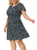 Rayon V Neck Short Sleeve Floral Print Curve Dress