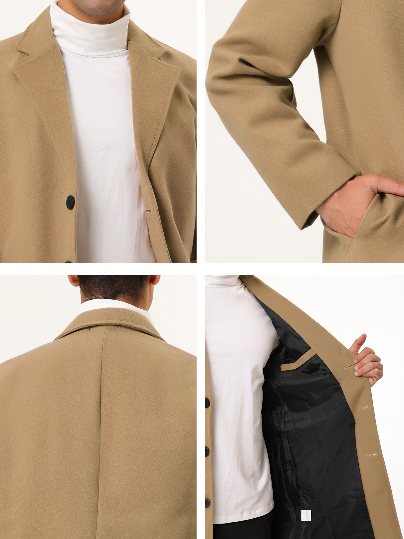 Bublédon Gifts for Men Notched Lapel Single Breasted Long Trench Winter Coat