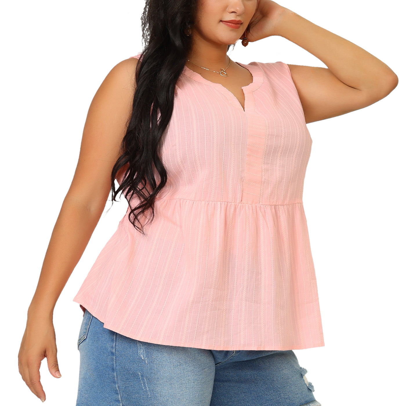 Bublédon Women's Plus Size Blouse Texture Printed Elastic Waist Sleeveless Summer Babydoll Tops