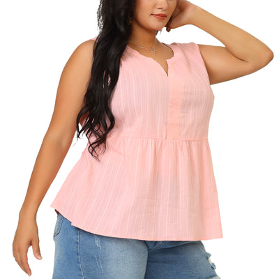 Women's Plus Size Blouse Texture Printed Elastic Waist Sleeveless Summer Babydoll Tops