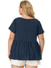 Ribbed H Line Spring Summer Square Neck Peplum Blouse