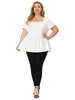 Ribbed H Line Spring Summer Square Neck Peplum Blouse