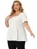 Ribbed H Line Spring Summer Square Neck Peplum Blouse