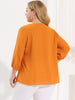 Plus Size Plain Cuff Sleeve Crew Neck Ribbon Blouse