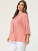Plus Size Plain Cuff Sleeve Crew Neck Ribbon Blouse