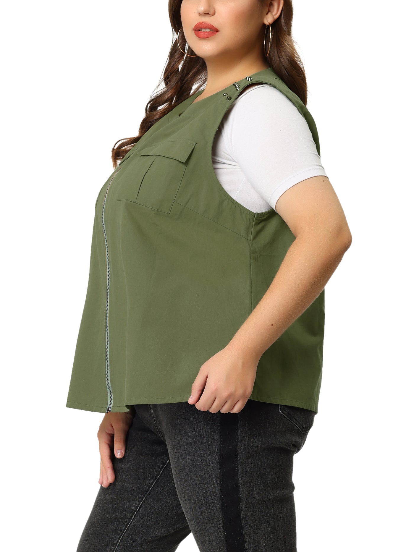 Bublédon Women's Plus Size Anorak Jacket Zip Up Lightweight Sleeveless Utility Vest