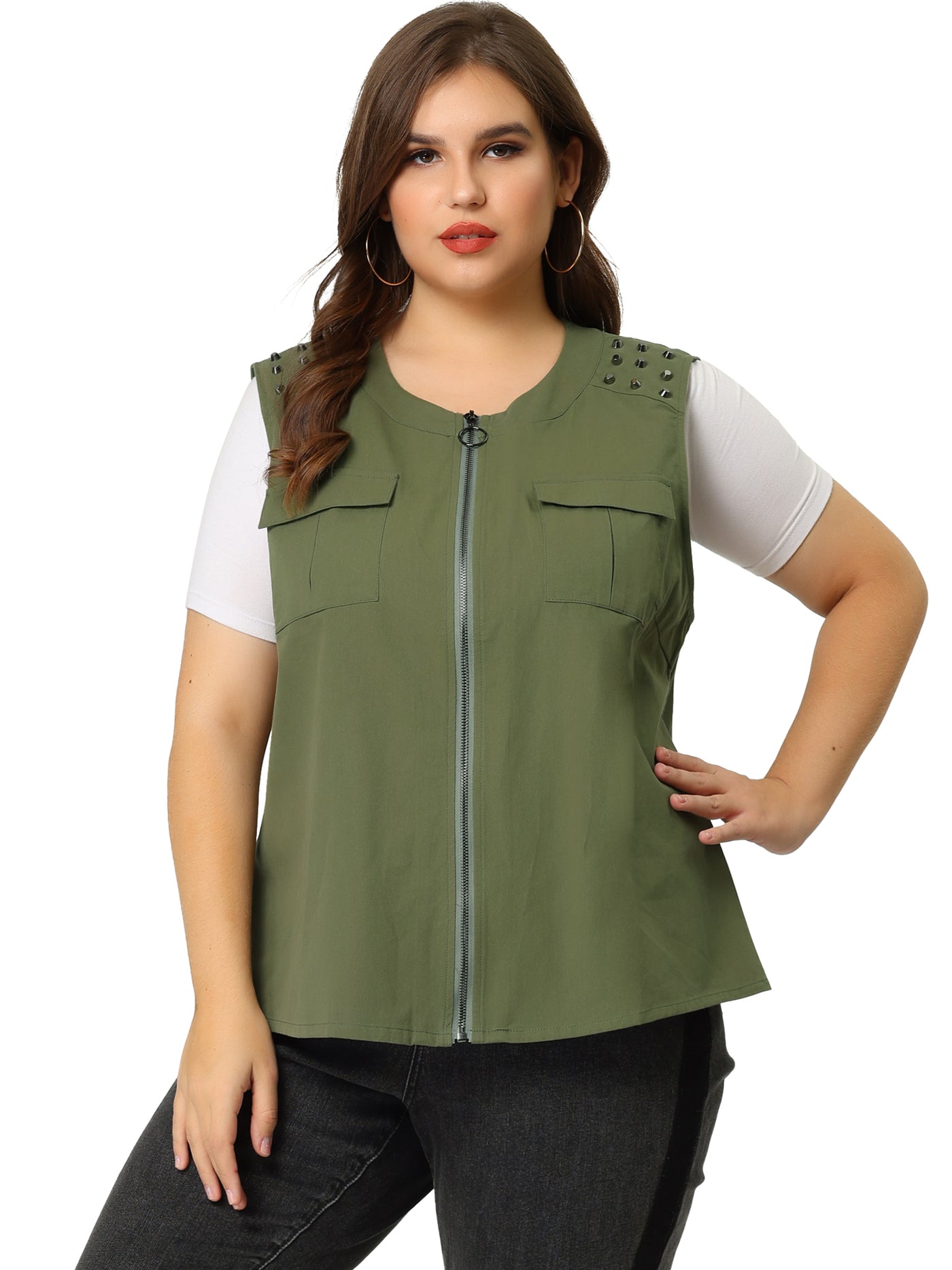 Bublédon Women's Plus Size Anorak Jacket Zip Up Lightweight Sleeveless Utility Vest