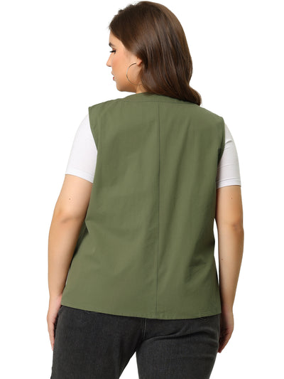 Women's Plus Size Anorak Jacket Zip Up Lightweight Sleeveless Utility Vest