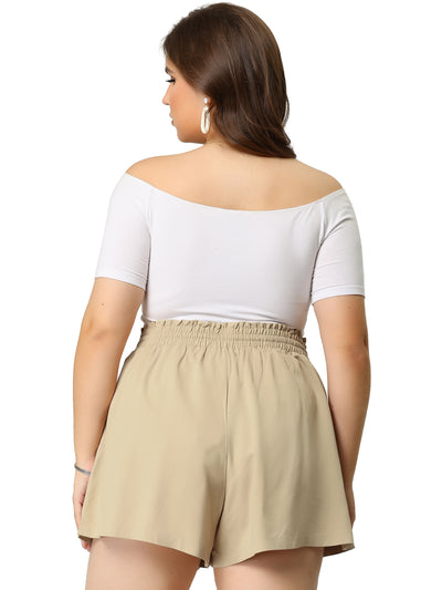 Women's Plus Size Pants Casual Drawstring Waist Shorts with Front Pokcets