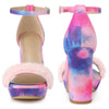 Perphy Tie Dye Platform Fur Chunky Heels Sandals