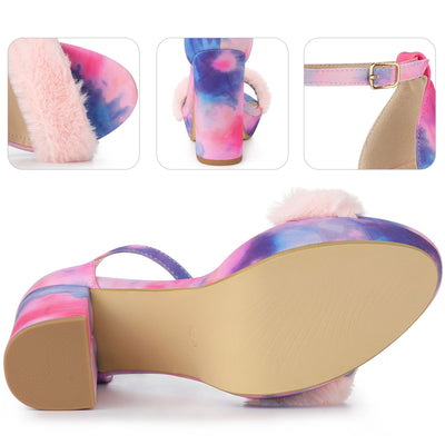 Perphy Tie Dye Platform Fur Chunky Heels Sandals