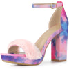 Perphy Tie Dye Platform Fur Chunky Heels Sandals