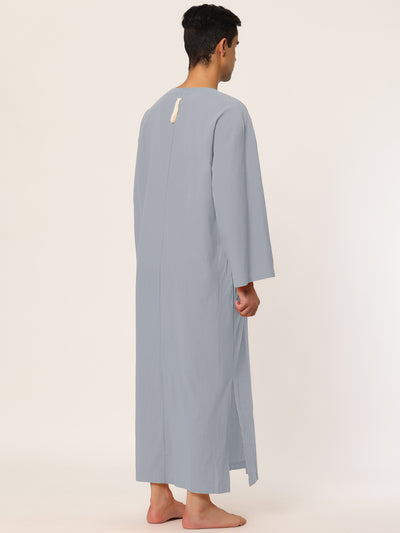 Cotton Sleep Shirt V-Neck Plain Side Split Long Gown