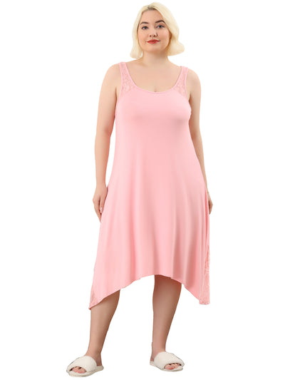 Bublédon Women's Plus Size Sleep Dress Lace Insert Sleeveness Irregular Hem Nightgown