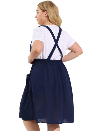 Loose Fit Woven Button Decor Suspender Skirt