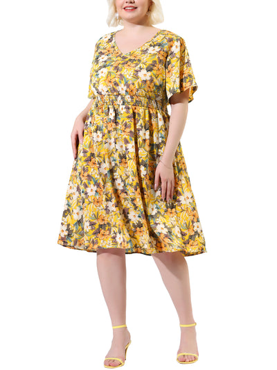 X Line Woven V Neck Mid-thigh Floral Dress