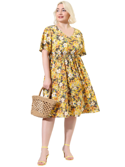 X Line Woven V Neck Mid-thigh Floral Dress