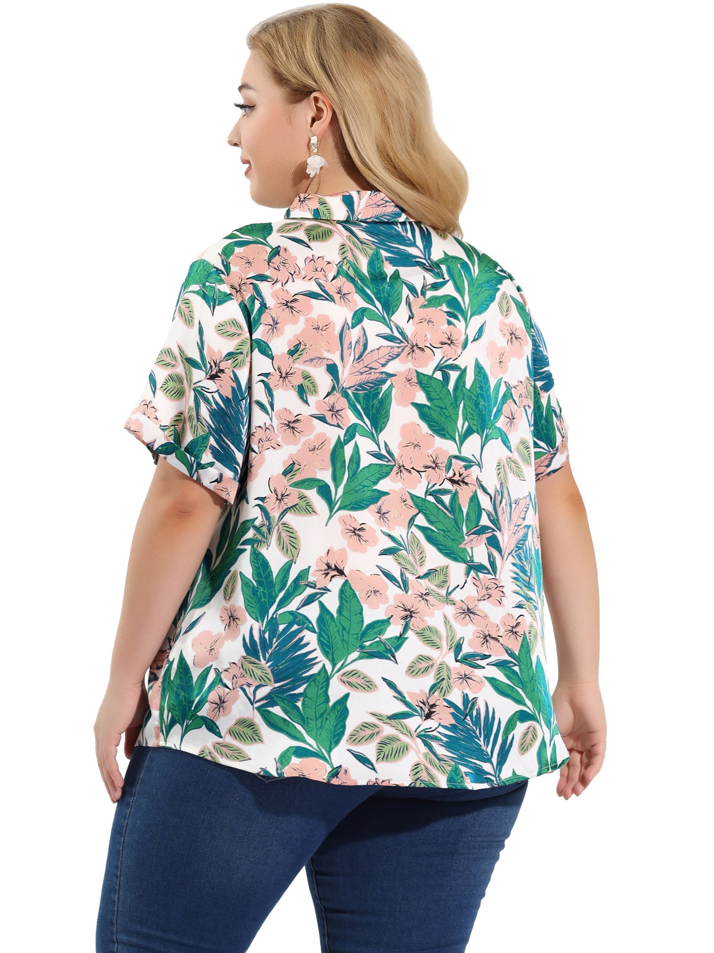 Bublédon Woven H Line Floral Summer Button Down Shirt