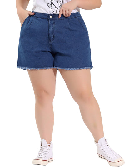 Plus Size Denim Shorts for Women Fray Pockets Overalls