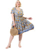 X Line Woven V Neck Short Sleeve Smock Waist Dress