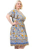 X Line Woven V Neck Short Sleeve Smock Waist Dress