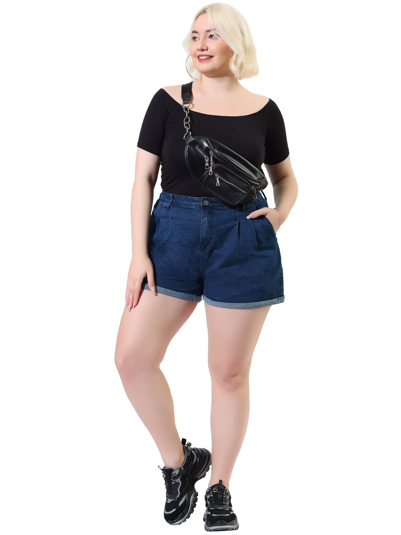 Bublédon Women's Plus Size Jean Short Zipper Roll Up Hem Stretched Denim Shorts