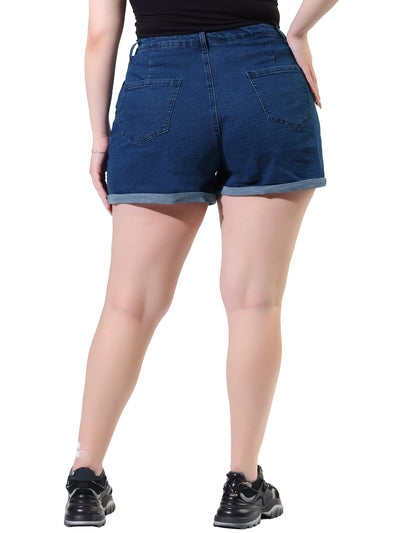 Women's Plus Size Jean Short Zipper Roll Up Hem Stretched Denim Shorts