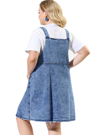 A Line Denim Frayed Jeans Button Overall Dress